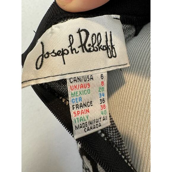 Joseph Ribkoff Sz 6 Dress Mixed Pattern Black Gray Fitted Plaid Animal Print - Picture 6 of 6